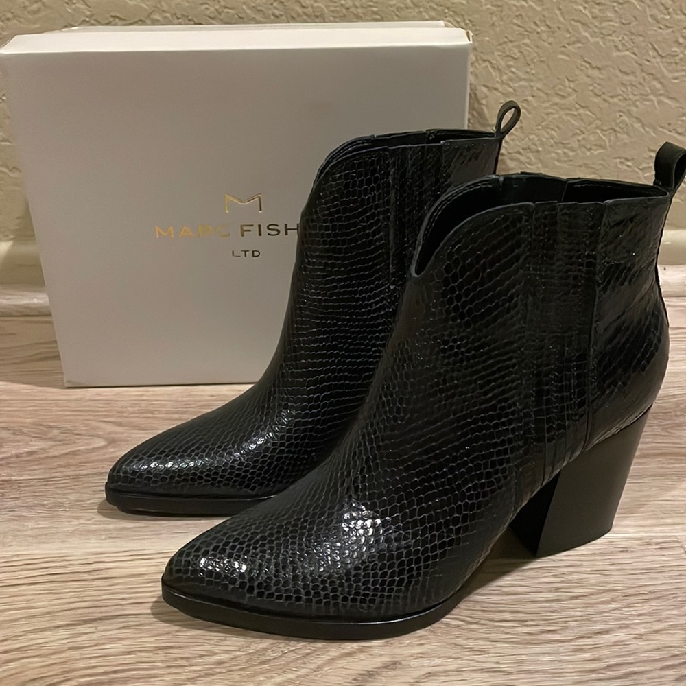 Marc Fisher Annabel Black Leather Booties